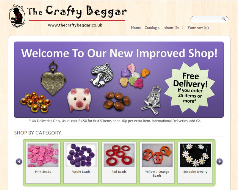 The Crafty Beggar Website on Shopify